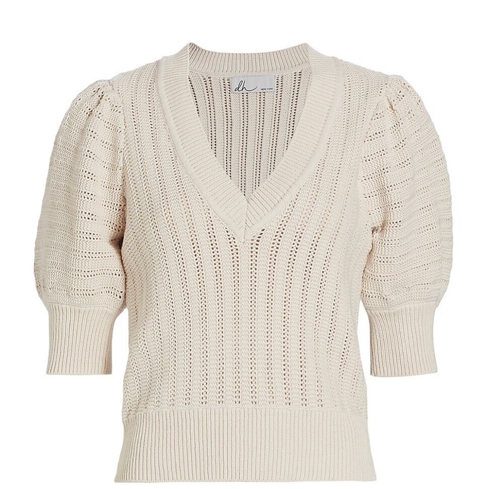 DH NEW YORK Aurora Puff Sleeve Sweater White Size S